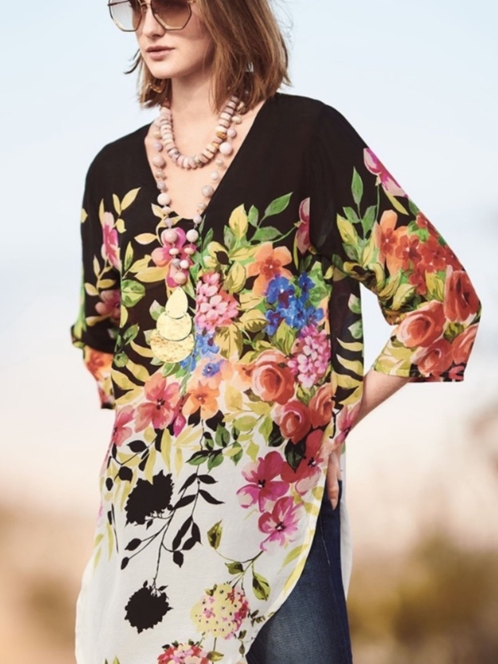 Johnny Was Betty Floral Blouse Tunic Resort Flowy XL